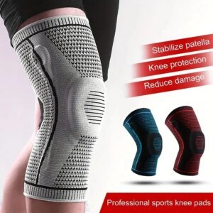 Rodillera antideslizante con estabilizadores de gel para rótula. Manga de compresión de ajuste cómodo para artritis y deportes.