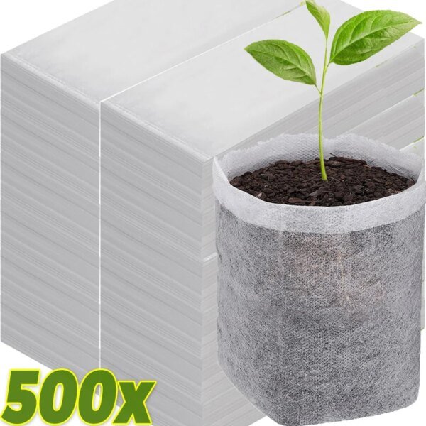 Bolsas de vivero biodegradables de tela no tejida, 100/500 unidades, para semilleros, macetas, flores, árboles frutales, semillas y herramientas para semilleros.