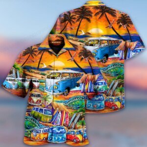 Camisa de hombre con estampado 3D de autobús vocacional, camisas de moda para hombre, blusa hawaiana de manga corta con botones y pinzas para playa.