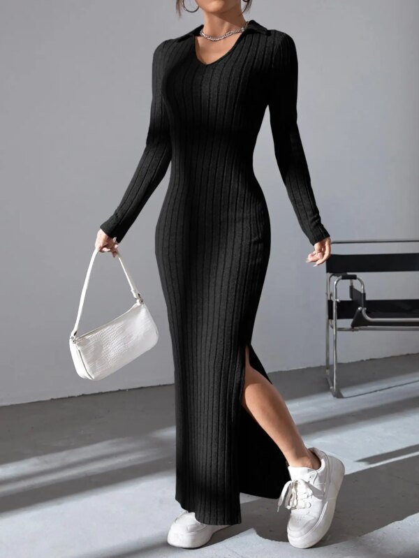 Vestido negro adelgazante con tiras en las axilas, informal, de otoño/invierno, con cintura cruzada y escote en V en la cadera.