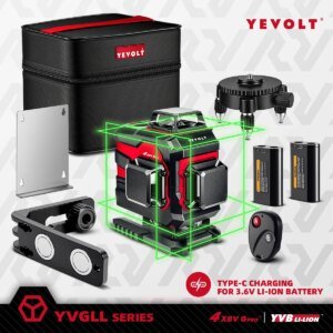 YEVOLT Laser Level Green Beam 4-Plane 16-Line Self-leveling 360 3D Ground-Hugging Horizontal & Vertical Tile Measuring Tools
