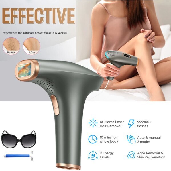 Depiladora láser profesional IPL, depiladora permanente indolora con HR/SC/RA, 9 niveles de energía, recortadora de vello corporal ligera