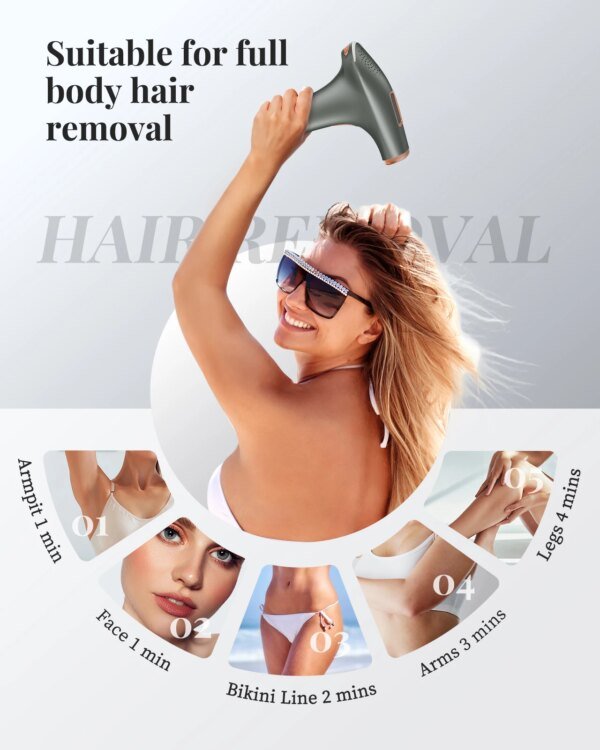 Depiladora láser profesional IPL, depiladora permanente indolora con HR/SC/RA, 9 niveles de energía, recortadora de vello corporal ligera - Image 5