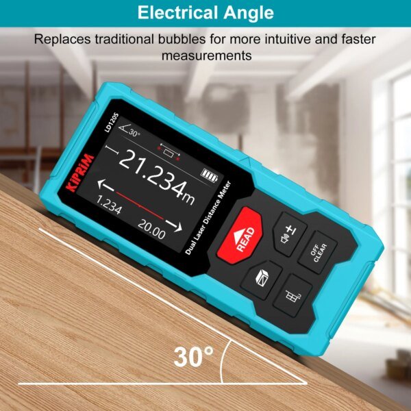 Kiprim Dual Laser Distance Meter Rechargeable Bilateral Laser Rangefinder 120m Digital Tape Measure Angle Measurment Tool - Image 6