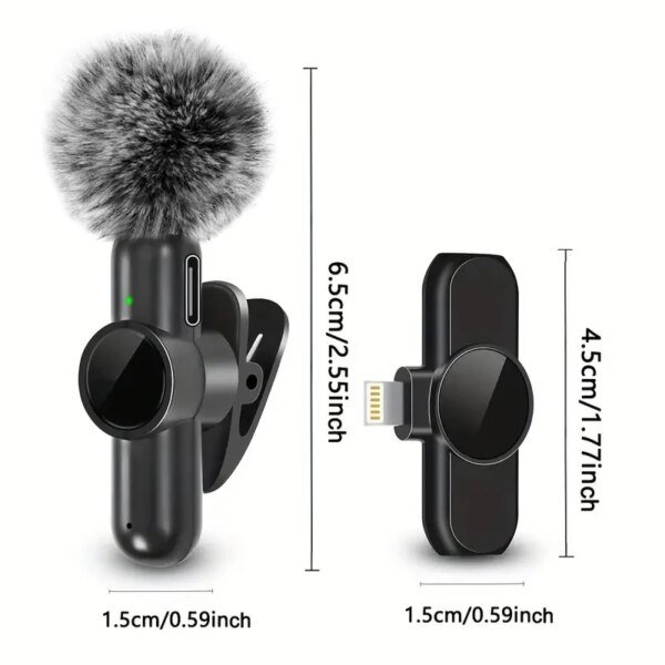 Micrófono de solapa inalámbrico con cubierta a prueba de viento, minimicrófono para grabación de audio y video para iPhone y Android. - Image 2
