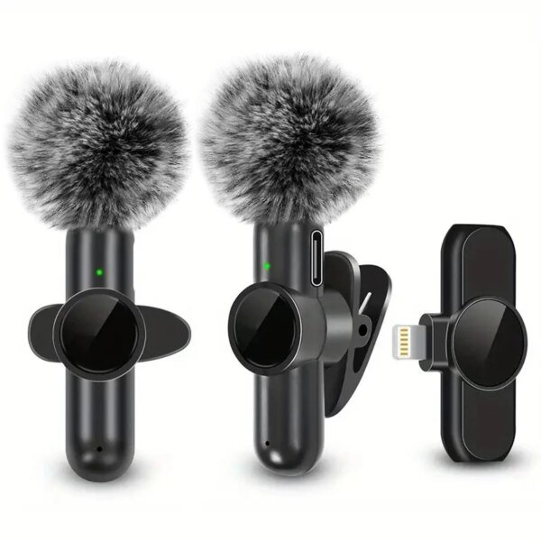 Micrófono de solapa inalámbrico con cubierta a prueba de viento, minimicrófono para grabación de audio y video para iPhone y Android.