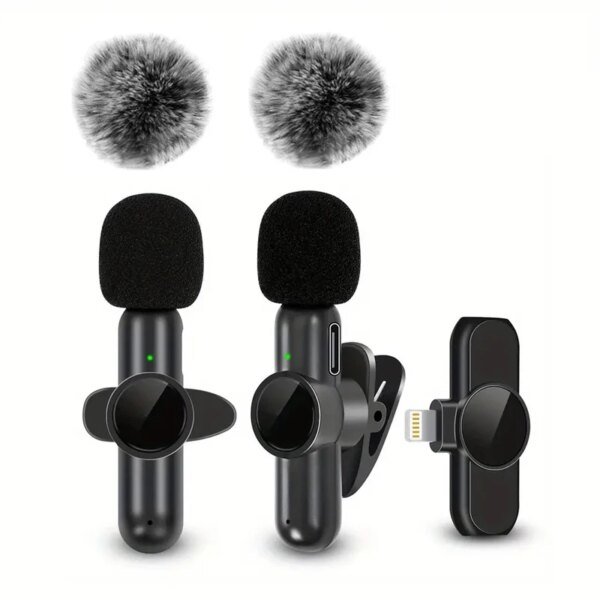 Micrófono de solapa inalámbrico con cubierta a prueba de viento, minimicrófono para grabación de audio y video para iPhone y Android. - Image 6