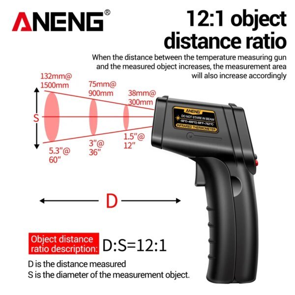 Termómetro higrómetro infrarrojo ANENG TH201 Mide con precisión los niveles de temperatura y humedad Infrarrojo electrónico de mano - Image 3