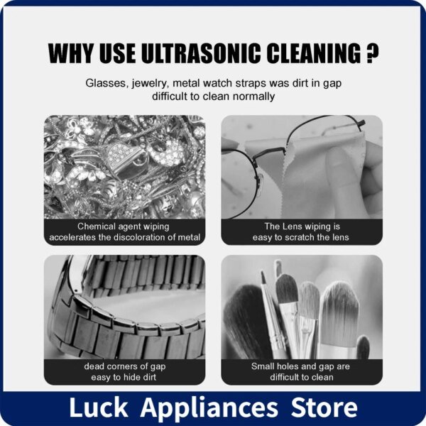 Limpiador ultrasónico portátil para el hogar, limpiador de joyas, anillos, gafas, brochas de maquillaje, gran oferta. - Image 3