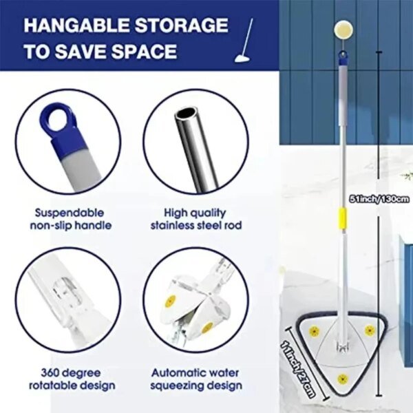 Rotatable Telescopic Triangle Mop 360° Spin Cleaning Mop Squeeze Wet And Dry Use Water Absorption For Home Floor Ceiling - Image 5