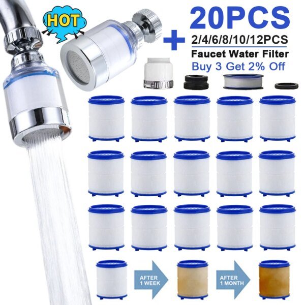 Elementos de filtro de grifo, filtro purificador de agua para ducha, filtración de algodón PP para cocina y baño, elimina cloro y metales pesados.