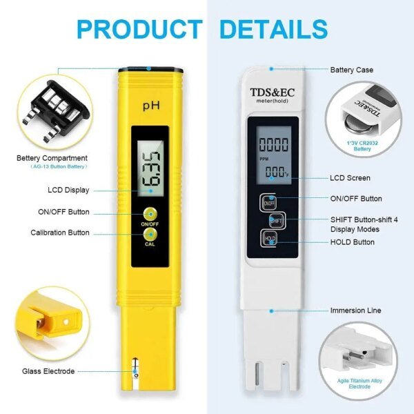 Medidor digital de TDS de alta precisión, probador de agua digital 0-14, medidor de pH, 0-9990 ppm, TDS y EC, LCD, pureza del agua, PPM, filtro de acuario - Image 6
