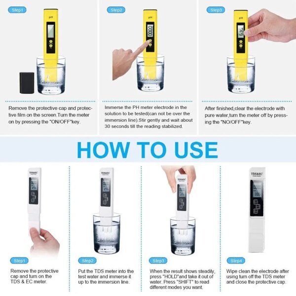 Medidor digital de TDS de alta precisión, probador de agua digital 0-14, medidor de pH, 0-9990 ppm, TDS y EC, LCD, pureza del agua, PPM, filtro de acuario - Image 5