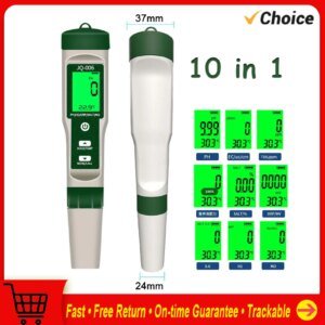 Medidor de pH digital 10 en 1, monitor profesional de calidad del agua, probador de pH/EC/TDS/salinidad/termómetro, medidor de prueba multiparámetro.