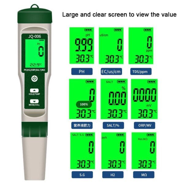 Medidor de pH digital 10 en 1, monitor profesional de calidad del agua, probador de pH/EC/TDS/salinidad/termómetro, medidor de prueba multiparámetro. - Image 3
