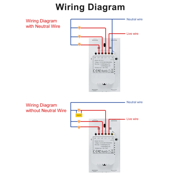 Interruptor táctil inteligente Wifi GIRIER, sin necesidad de cable neutro, interruptor de luz inteligente para casa de 1/2/3 entradas, 100-240 V, compatible con Alexa y Google Home. - Image 6