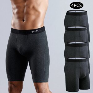 4 bóxers largos para hombre, ropa interior de talla grande, bragas para hombre, calzoncillos sexis de pierna larga de algodón, bóxers para hombre, moda masculina.