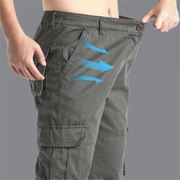 Pantalones holgados de bolsillo grande para hombre, para deportes al aire libre, jogging, tácticos, con cintura elástica, de algodón puro, informales, para trabajo - Image 6