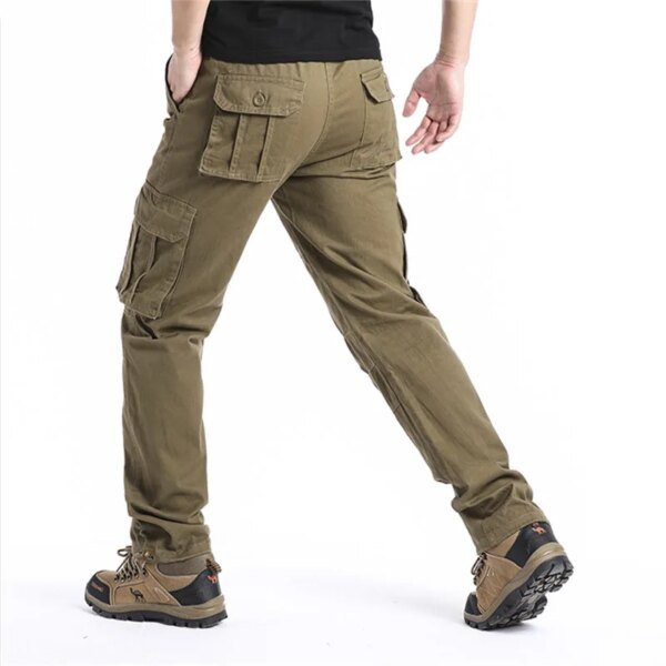 Pantalones holgados de bolsillo grande para hombre, para deportes al aire libre, jogging, tácticos, con cintura elástica, de algodón puro, informales, para trabajo - Image 3