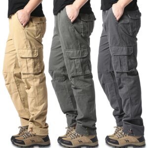 Pantalones holgados de bolsillo grande para hombre, para deportes al aire libre, jogging, tácticos, con cintura elástica, de algodón puro, informales, para trabajo