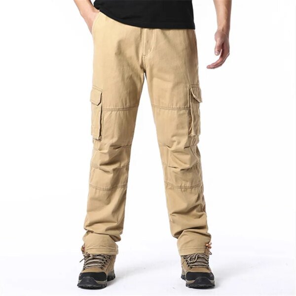 Pantalones holgados de bolsillo grande para hombre, para deportes al aire libre, jogging, tácticos, con cintura elástica, de algodón puro, informales, para trabajo - Image 4