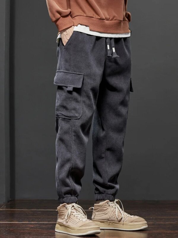 Pantalones casuales de cintura elástica de nuevo estilo para primavera y otoño para hombre, pantalones largos deportivos elásticos rectos con cordón ajustable para correr y harén para hombre - Image 6
