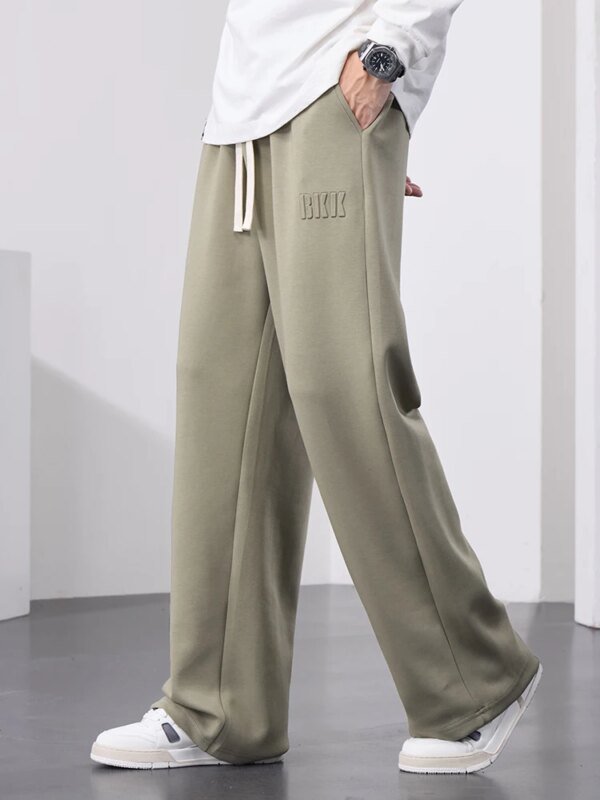 Pantalones deportivos rectos de algodón para hombre, de pierna ancha, con cordón y letras, holgados, informales, largos, talla grande 8XL