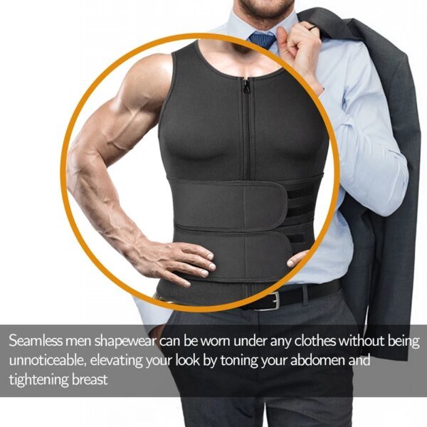 Chaleco moldeador de neopreno para hombre, moldeador de cintura ajustable con doble cremallera para traje de sauna. - Image 4