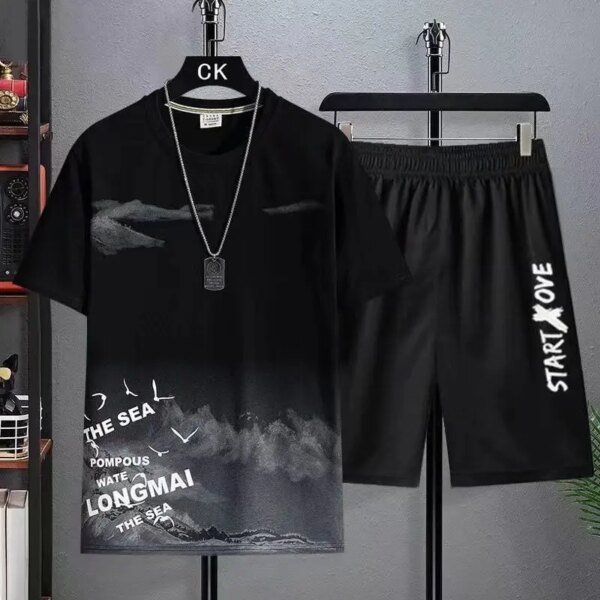 Conjuntos de camiseta y pantalones cortos de manga corta para hombre, estilo casual de verano, de Anime, deportivo, de dos piezas, con estilo. - Image 5