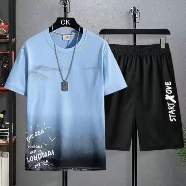 Conjuntos de camiseta y pantalones cortos de manga corta para hombre, estilo casual de verano, de Anime, deportivo, de dos piezas, con estilo. - Image 4