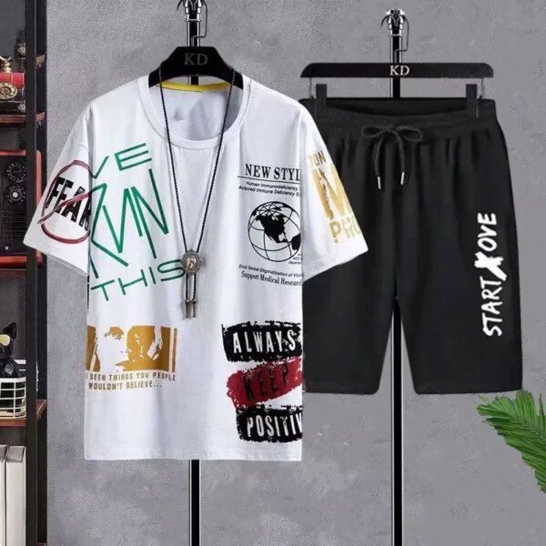 Conjuntos de camiseta y pantalones cortos de manga corta para hombre, estilo casual de verano, de Anime, deportivo, de dos piezas, con estilo. - Image 3