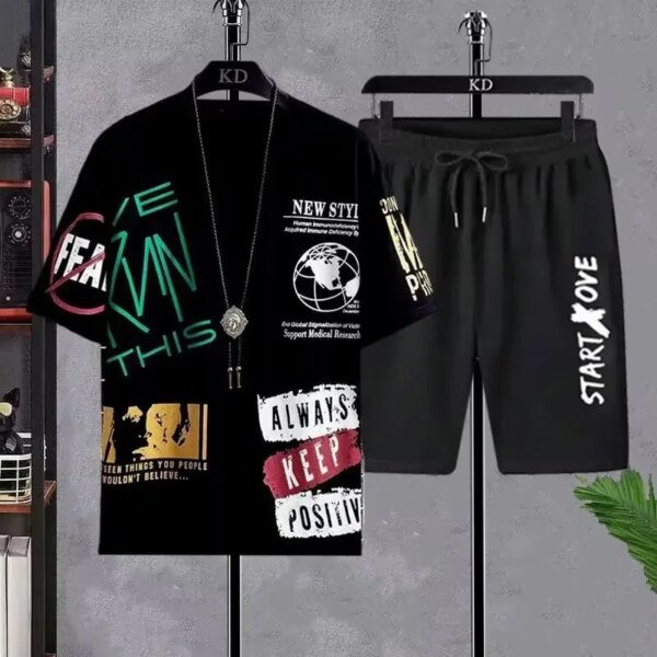 Conjuntos de camiseta y pantalones cortos de manga corta para hombre, estilo casual de verano, de Anime, deportivo, de dos piezas, con estilo. - Image 2