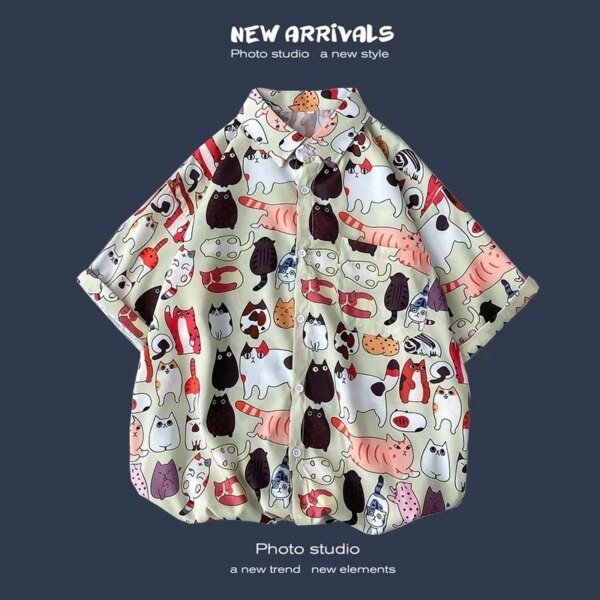 Camisa hawaiana de moda urbana de verano para hombre, para uso diario, con estampado de dibujos animados, informal, holgada, de manga corta, para playa - Image 3