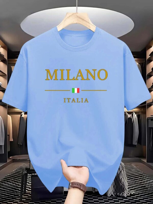 Camiseta deportiva de verano para hombre, 100% algodón, estilo informal, holgada, de talla grande, con estampado de MILANO ITALIA, de manga corta y cuello redondo - Image 6