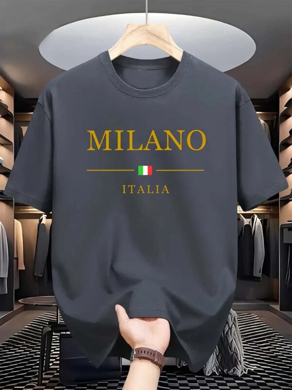 Camiseta deportiva de verano para hombre, 100% algodón, estilo informal, holgada, de talla grande, con estampado de MILANO ITALIA, de manga corta y cuello redondo - Image 3