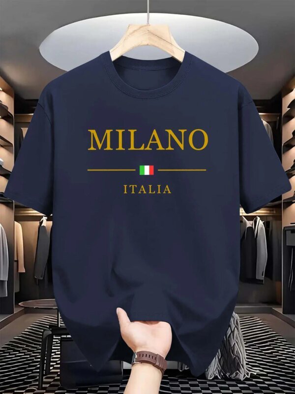 Camiseta deportiva de verano para hombre, 100% algodón, estilo informal, holgada, de talla grande, con estampado de MILANO ITALIA, de manga corta y cuello redondo