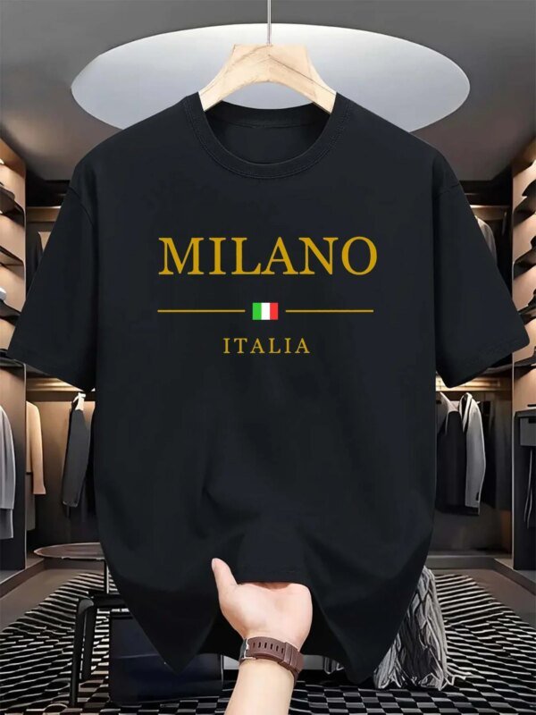 Camiseta deportiva de verano para hombre, 100% algodón, estilo informal, holgada, de talla grande, con estampado de MILANO ITALIA, de manga corta y cuello redondo - Image 2