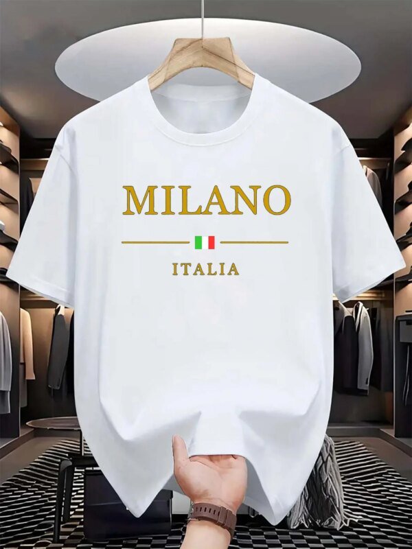 Camiseta deportiva de verano para hombre, 100% algodón, estilo informal, holgada, de talla grande, con estampado de MILANO ITALIA, de manga corta y cuello redondo - Image 5