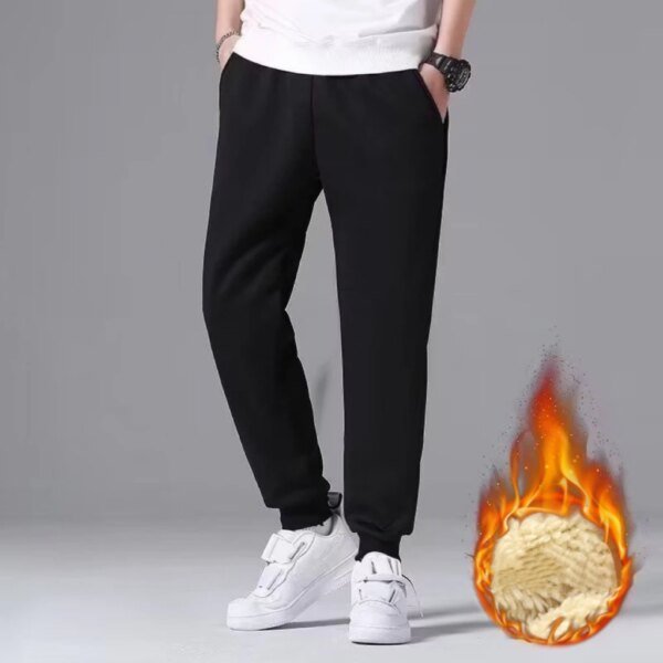 Pantalones deportivos de invierno para hombre, de felpa gruesa, informales, cálidos, de talla grande, de cintura media, a la moda, color negro, 1 unidad - Image 2