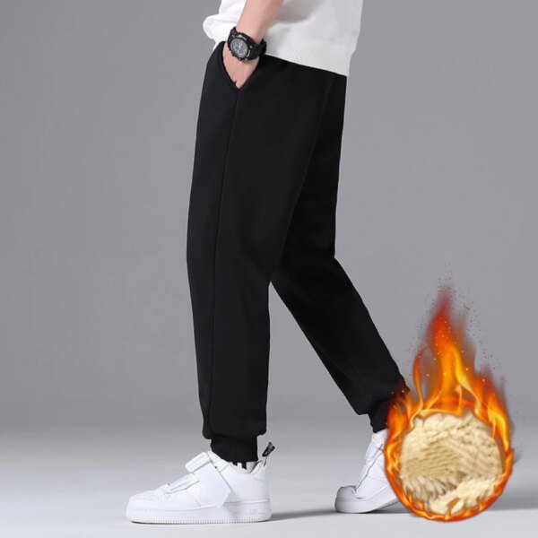 Pantalones deportivos de invierno para hombre, de felpa gruesa, informales, cálidos, de talla grande, de cintura media, a la moda, color negro, 1 unidad - Image 3