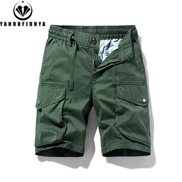 Pantalones cortos cargo de verano para hombre, de algodón liso, para exteriores, con botones y cordón, rectos, holgados, de marca, a la moda, 2025 - Image 3