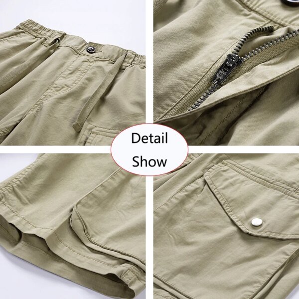 Pantalones cortos cargo de verano para hombre, de algodón liso, para exteriores, con botones y cordón, rectos, holgados, de marca, a la moda, 2025 - Image 6