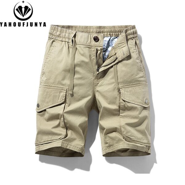 Pantalones cortos cargo de verano para hombre, de algodón liso, para exteriores, con botones y cordón, rectos, holgados, de marca, a la moda, 2025 - Image 5