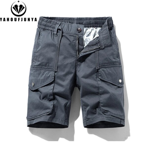 Pantalones cortos cargo de verano para hombre, de algodón liso, para exteriores, con botones y cordón, rectos, holgados, de marca, a la moda, 2025 - Image 4