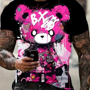 Camisetas con gráficos de oso de moda, ropa de verano para hombre, camiseta de manga corta con cuello redondo para hombre, ropa sencilla Y2k, ropa transpirable 3D para hombre