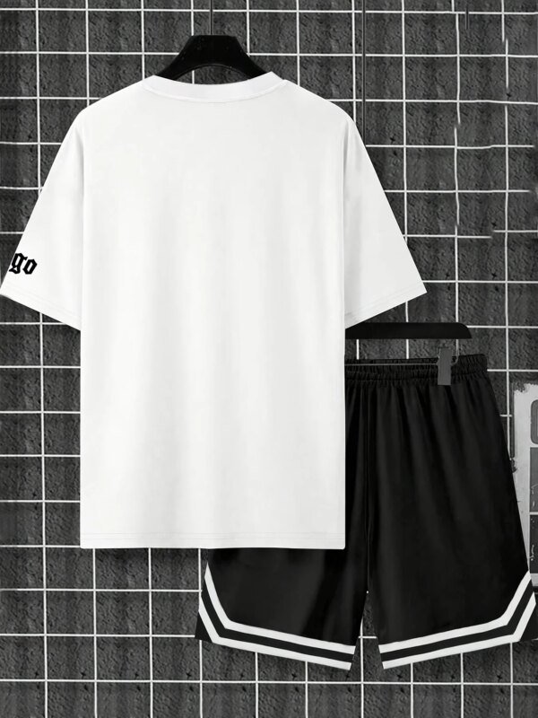Verano 2025 Nuevo estilo de baloncesto para hombre, camiseta y pantalones cortos estampados en 3D de 2 piezas, ropa informal transpirable de poliéster para hombre - Image 2