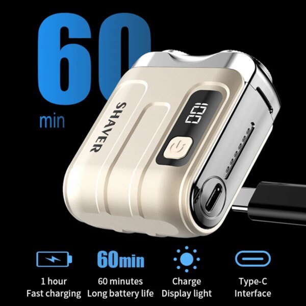Afeitadora eléctrica de viaje para hombres con cabezal magnético flotante doble, navaja portátil para barba, mini afeitadora eléctrica rotativa recargable. - Image 5