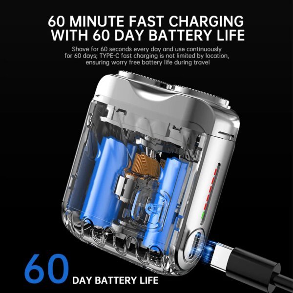 Afeitadora portátil premium de alta velocidad de 9000 RPM, cuchillas magnéticas, batería de 60 días de duración, carga rápida tipo C, resistente al agua IPX7, afeitadora de viaje - Image 4