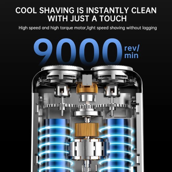 Afeitadora portátil premium de alta velocidad de 9000 RPM, cuchillas magnéticas, batería de 60 días de duración, carga rápida tipo C, resistente al agua IPX7, afeitadora de viaje - Image 5