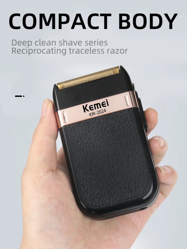 Afeitadora eléctrica Kemei para hombres, resistente al agua, de doble hoja, inalámbrica, con vaivén, recargable por USB, para peluquero. - Image 5